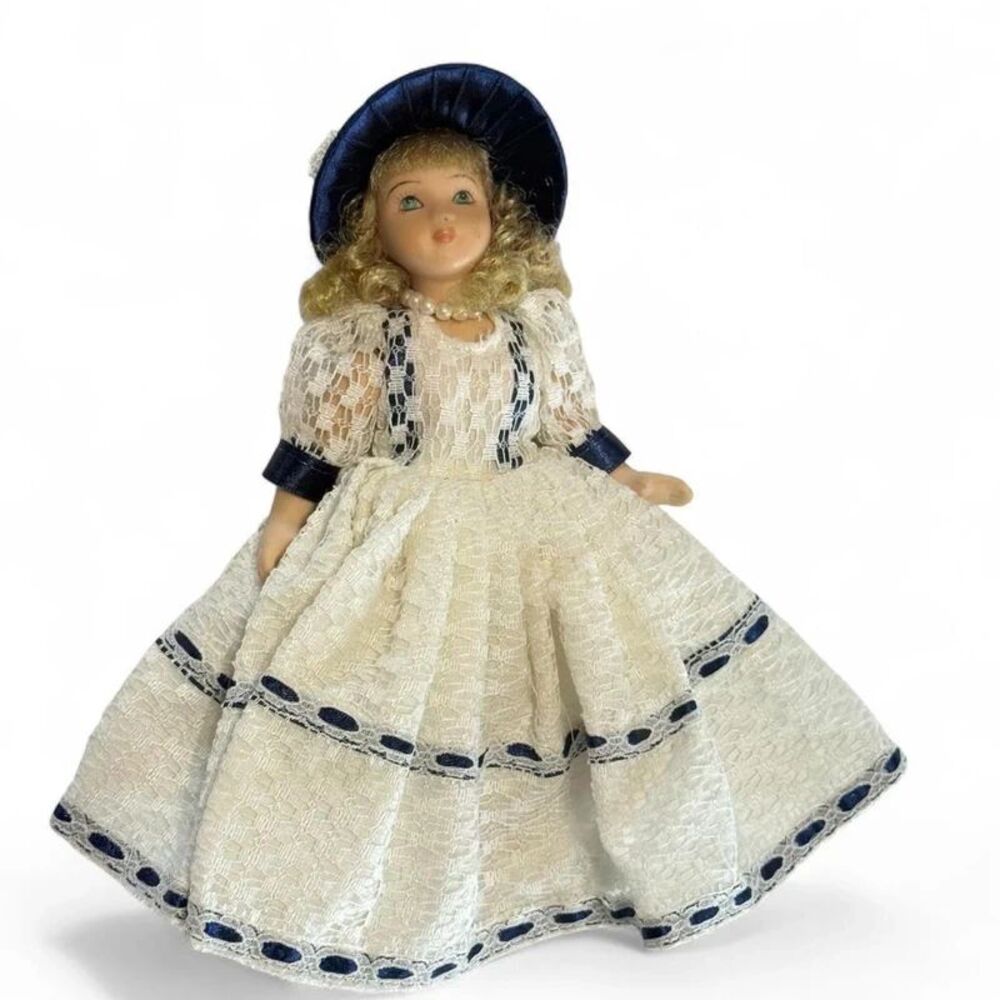 Vintage 8” All-Porcelain Miniature Dollhouse Doll - Blonde Curl Hair
